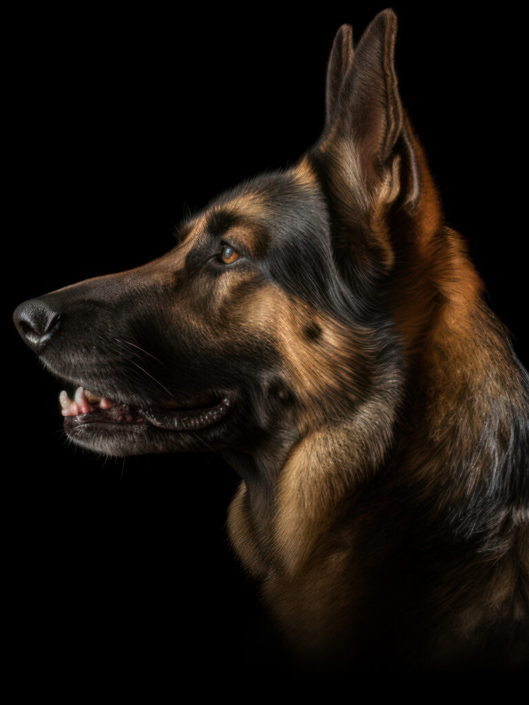 German Shepherd Side Profile on black background