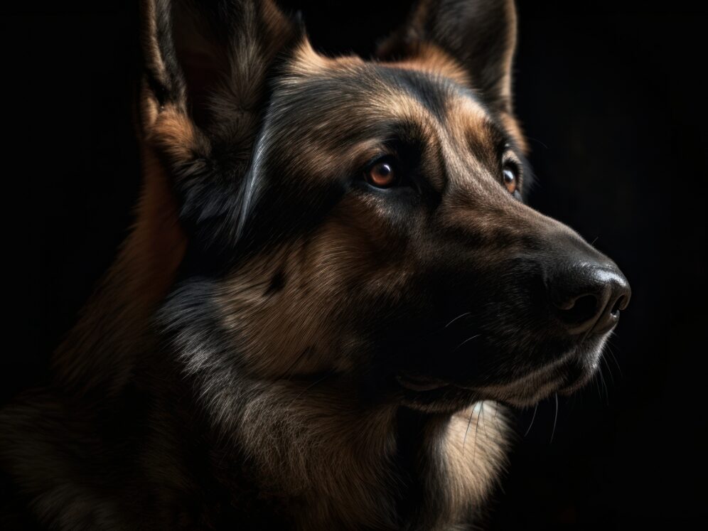 German Shepherd profile on a black background